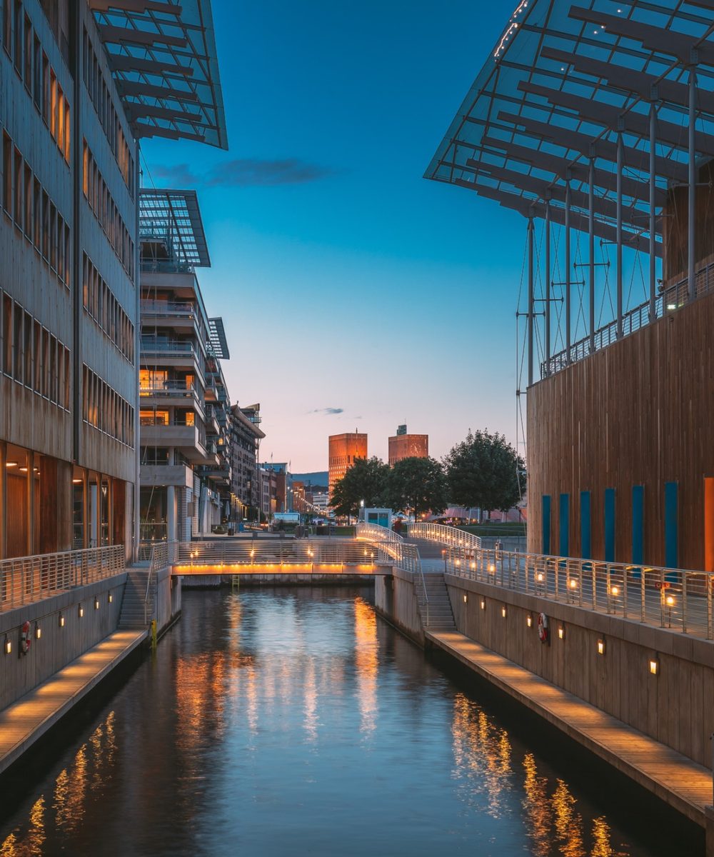 Oslo, Norway. Astrup Fearnley Museum of Modern Art, Residential Multi-storey Houses In Aker Brygge