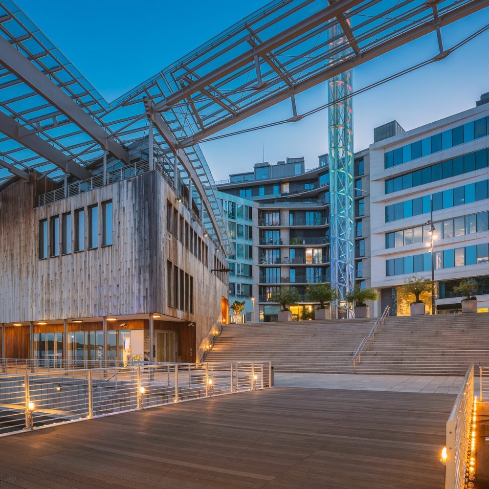 Oslo, Norway. Museum of Modern Art, Residential Multi-storey Houses In Aker Brygge District In